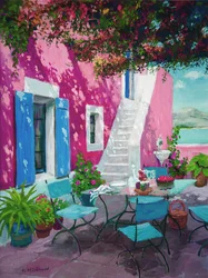 Varm rosa terrass (olja ombord)