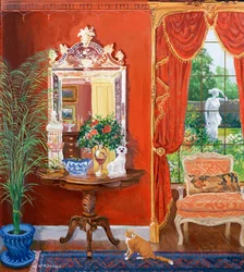 Red Hallway (viktoriansk stil) (olja utan bräda)