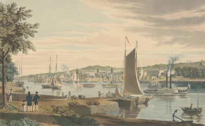 Troy: Taget från West Bank of the Hudson framför United States Arsenal, pub 1838.