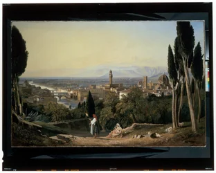 Utsikt över Florens och floden Arno från San Miniato