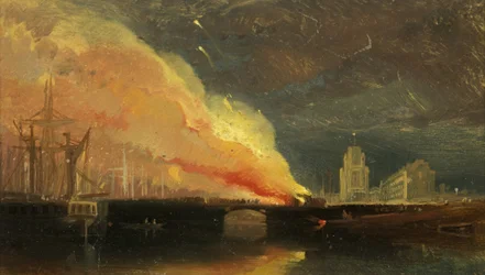 Bristol Riots: The Burning of the Toll-Houses på Prince Street Bridge med St Mary Redcliffe