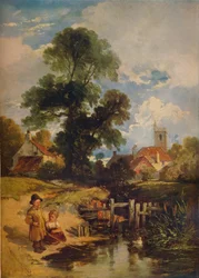 Flodscen med barn De unga sportfiskarna, 1843