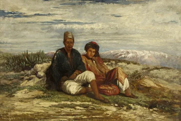 Två arabiska figurer sittande (olja på duk)