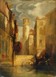 Venetiansk scen (olja på pannå)