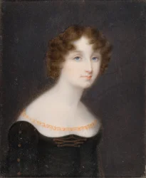 Porträtt av Georgina Elizabeth, hustru till 2:e earlen av Bradford (1792-1842), ca 1828-42 (olja på duk)