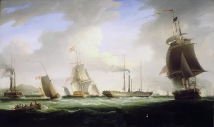 Kung Georg IV av England (1762-1830) gick ombord på "Lightning", postväsendets första ångbåt, på väg till Dublin (Irland), 12 augusti