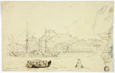 Hamnstad med fästning