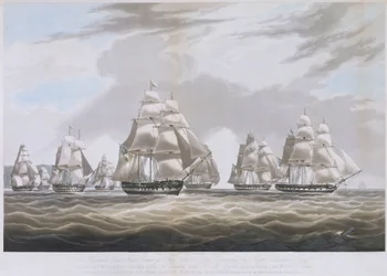 Ostindiska kompaniets fartyg "Inglis" lämnar S:t Helena i juli 1830