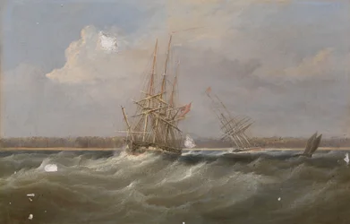 Opiumklipparen "Sylph" bärgad av slupen "Clive", ca 1835 (oljemålning)