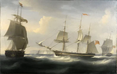 Fartyget "Delaford", byggt på Themsen 1788 för handel mellan London (England) och Ostindien. Olja på duk, ca 1830, av William John Huggins (1781-1845).