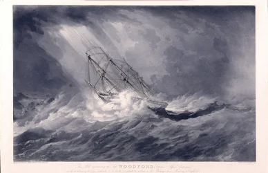 Fartyget "Woodford" (byggt 1819, i Bristol, England), ägare och kapten Alfred Chapman, 1824, på väg mellan Madras (Indien) och England, fångad i stormen