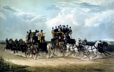 Brighton Day Mails passerar över Hockward Common, graverade av Charles Hunt