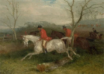 Foxhunting: Coming to a Fence (Full Cry) (olja på kvarnbräda)