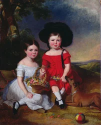 Annie och John Edward, barn till Thomas Rhodes från Leeds (olja på duk)