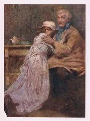 Och lämnade en älskare för sin fars armar (färg litho)