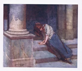 Och, nyplockad av kyla och krympande från duschen, beklagar med tungt hjärta den lyckosamma timmen (färg litho)