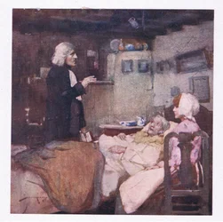 Men i sin plikt, snabbt vid varje samtal, såg han och grät, han bad och kände för alla (färg litho)