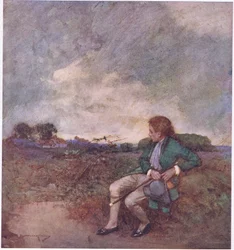 Här när jag tar mina ensamma rundor, mitt bland dina trassliga promenader och förstörda marker (färg litho)