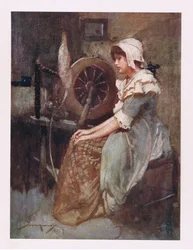 Hon lämnade sitt hjul och sina dräkter av landsbrun (färg litho)