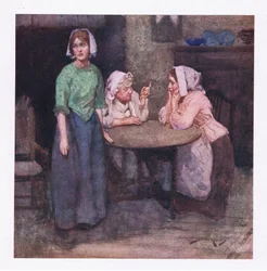 Hon har en gång, kanske i byn mycket välsignad, gråtit över berättelser om oskuld nödställda (färg litho)