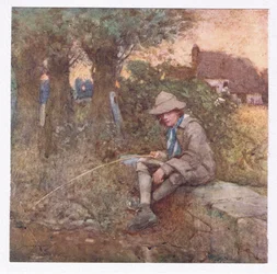 Dessa hälsosamma sporter som prydde den fridfulla scenen (färg litho)