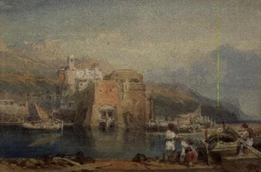 Siciliansk hamnscen (akvarell)