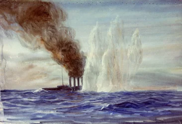 "Southampton" vid slaget vid Jylland, ca 1916-18 (akvarell)