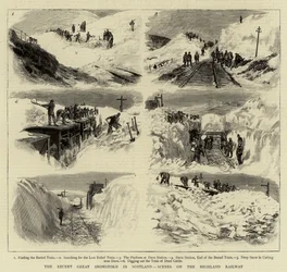 Den senaste stora snöstormen i Skottland, scener på Highland Railway