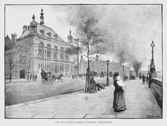 City of London Schools, Victoria Embankment (litho)