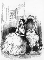 Illustration för historien om Pendennis, hans förmögenheter och olyckor, hans vänner och hans största fiende, roman av William Makepeace Thackeray (1811-1863), gravyr efter teckning av William Makepeace Thackeray (1811-1863), publicerad 1888, Boston