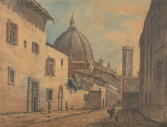 En gata i Florens med Duomo och Campanile i bakgrunden