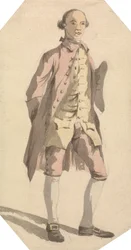 Fullängdsman med tricornhatt under vänster arm