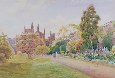 Den långa promenaden och blommagränsen i maj - New College, Oxford, c.1918