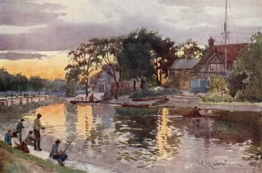 Universitetsbåthus på kammen, solnedgång