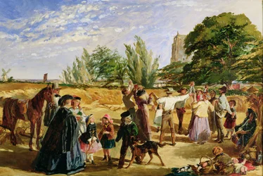 En skördescen i Norfolk: sketch för "Hello Largesse", 1861
