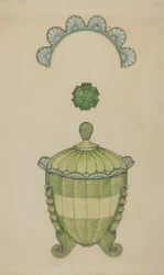 Täckt sockerskål i glas, 1936.