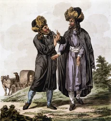 Polska judar, gravyr från boken "The Costume of the Hereditary States of the House of Austria"" av Antoine François Bertrand de Molleville och illustrerad av William Miller (1796-1882) 1804