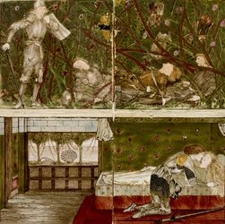 Sexton brickor bildar åtta illustrationer av berättelsen om "Briar Rose", 1862-1865. Artister: William Morris, Sir Edward Coley Burne-Jones.
