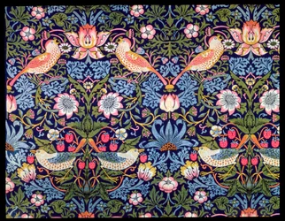 Jordgubbstjuven, textil formgiven av William Morris, 1883