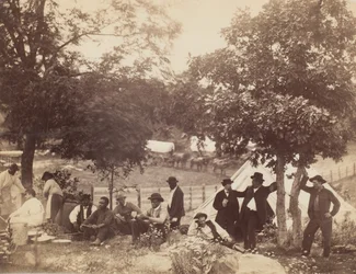 Captain Hoffs läger, bakifrån, Gettysburg, Pennsylvania, juli 1865.