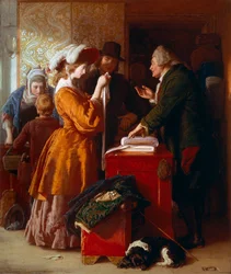 "" Välja bröllopsklänning "" Detalj. Målning av William Mulready (1786-1863). 1845. London. Victoria and Albert Museum.