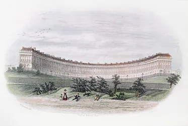 Royal Crescent, Bath, från parken, graverad av J. Shury, c.1840