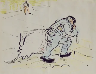 Churchill med en skridsko (penna & bläck och krita på papper)