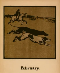 Coursing (februari), ca 1898 (färg litho)
