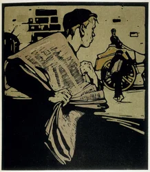 Newspaper Crier, London - i "" Types of London"", av William Nicholson (1872-1949), ed Floury