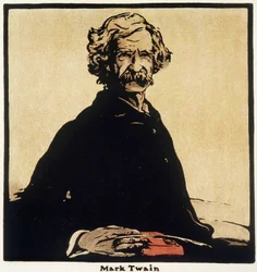 Porträtt av Mark Twain (1835-1910) Amerikansk författare - teckning av William Nicholson (1872-1949)