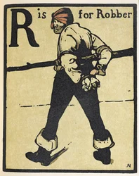 R är för Robber, illustration från "An Alphabet", publicerad av William Heinemann