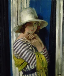 Mrs Hone i en randig klänning, 1912