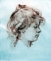 Porträtt av Ida Nettleship, fru till Augustus John (röd krita)
