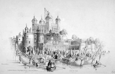 Lord Mayor Thomas Johnson och hans följe går ombord från Towern i London, 1840